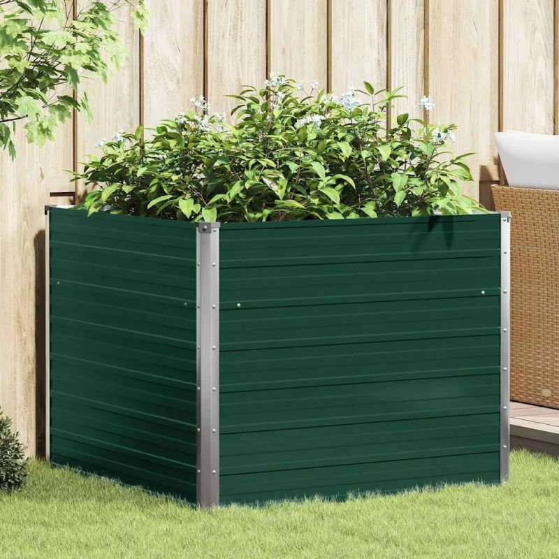 Hævet plantekasse 100x100x77 cm – galvaniseret stål, grøn