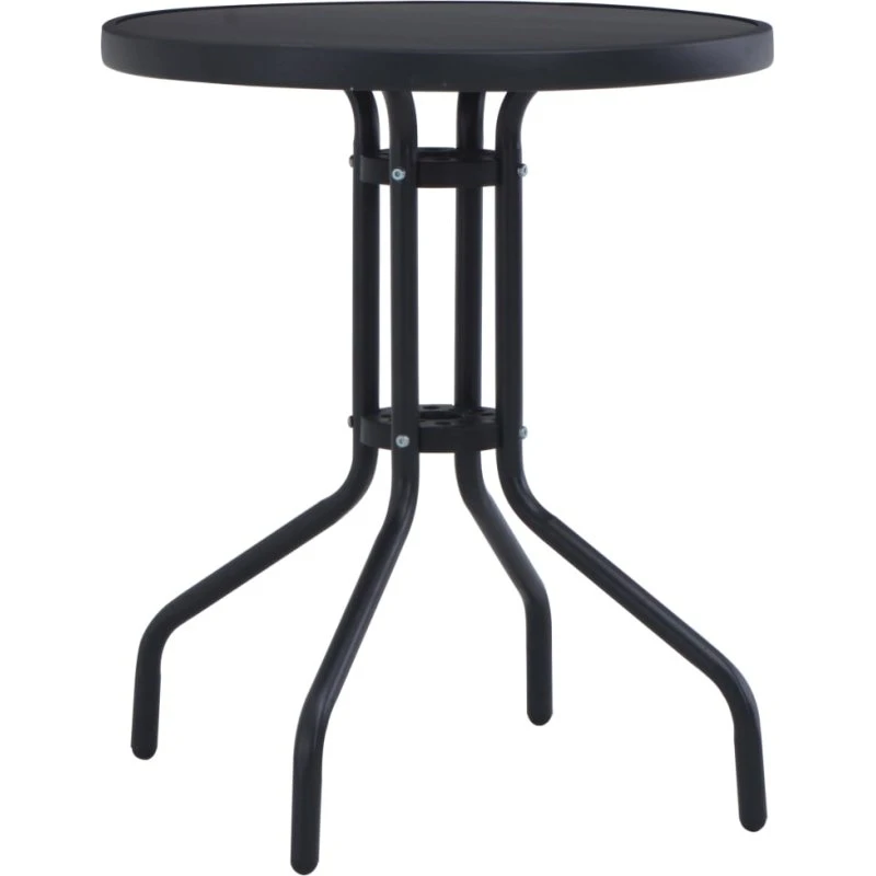 Havebord 80 cm i sort stål og glas