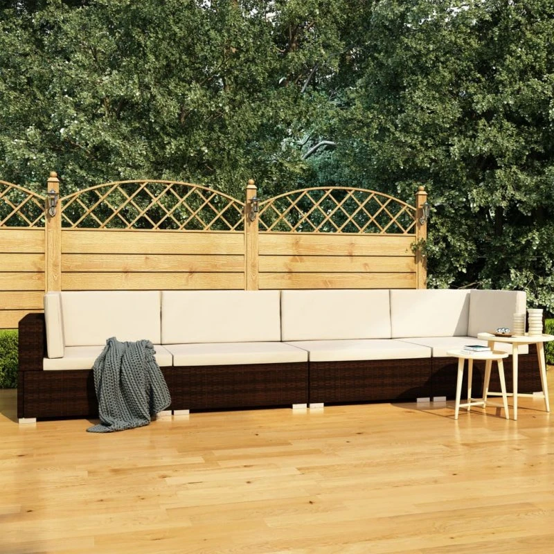 Haveloungesæt 4 dele i brun polyrattan med hynder