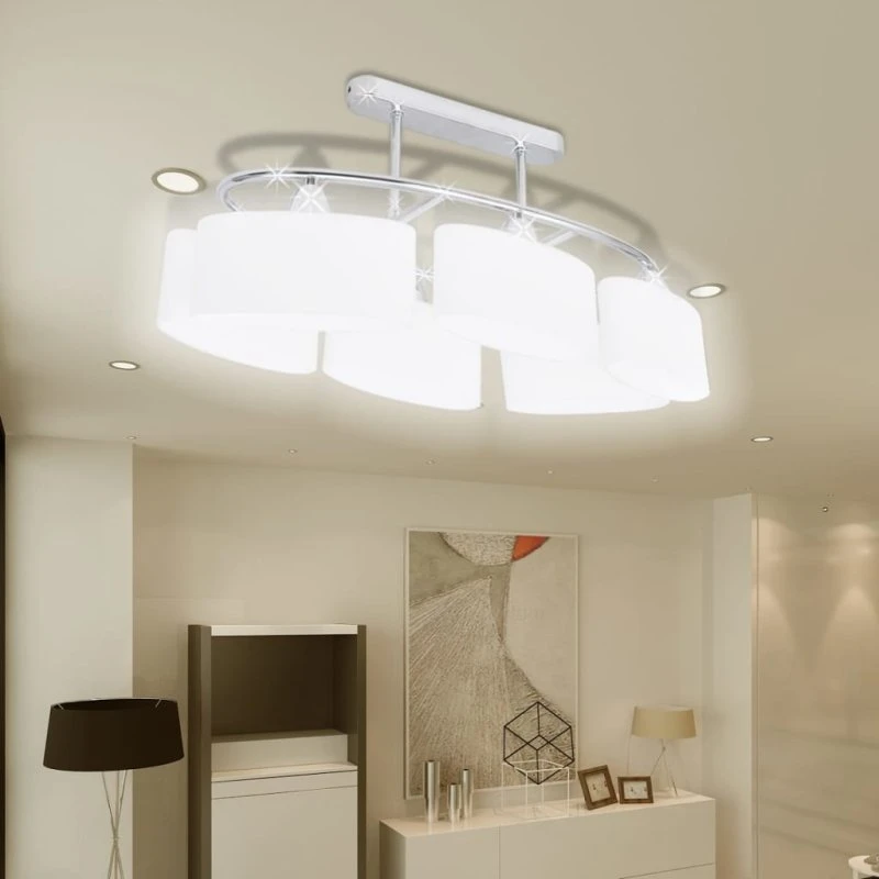 Loftlampe krom med ellipseformede glasskærme, 4x E14