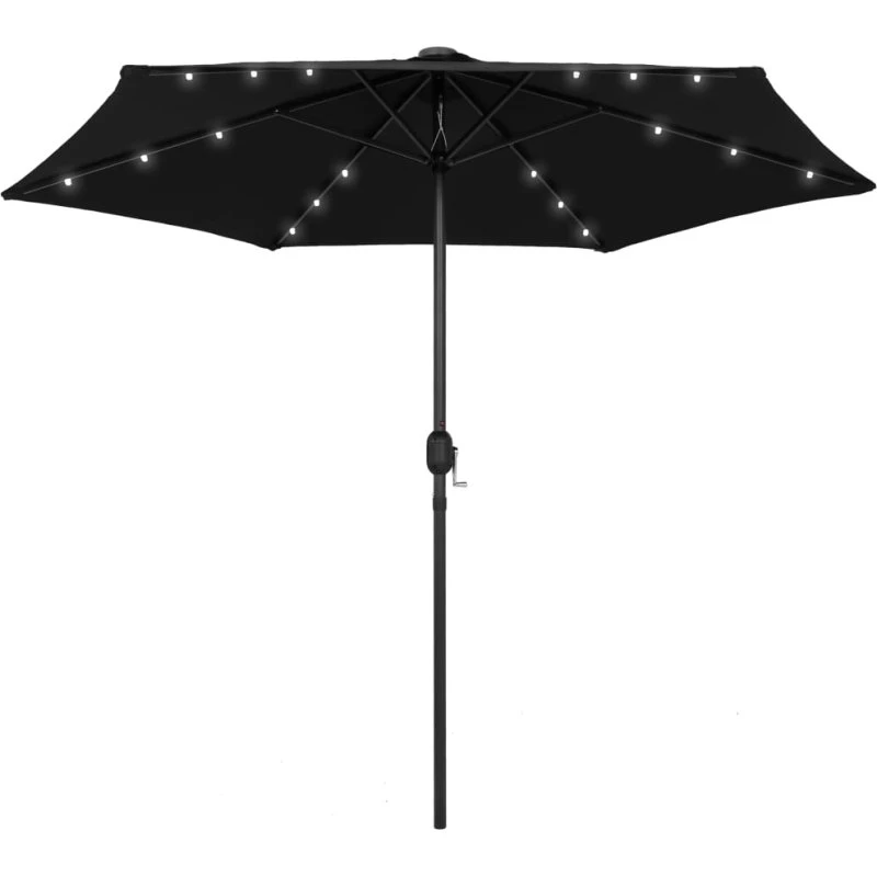Parasol 270 cm sort med LED og aluminiumsstang