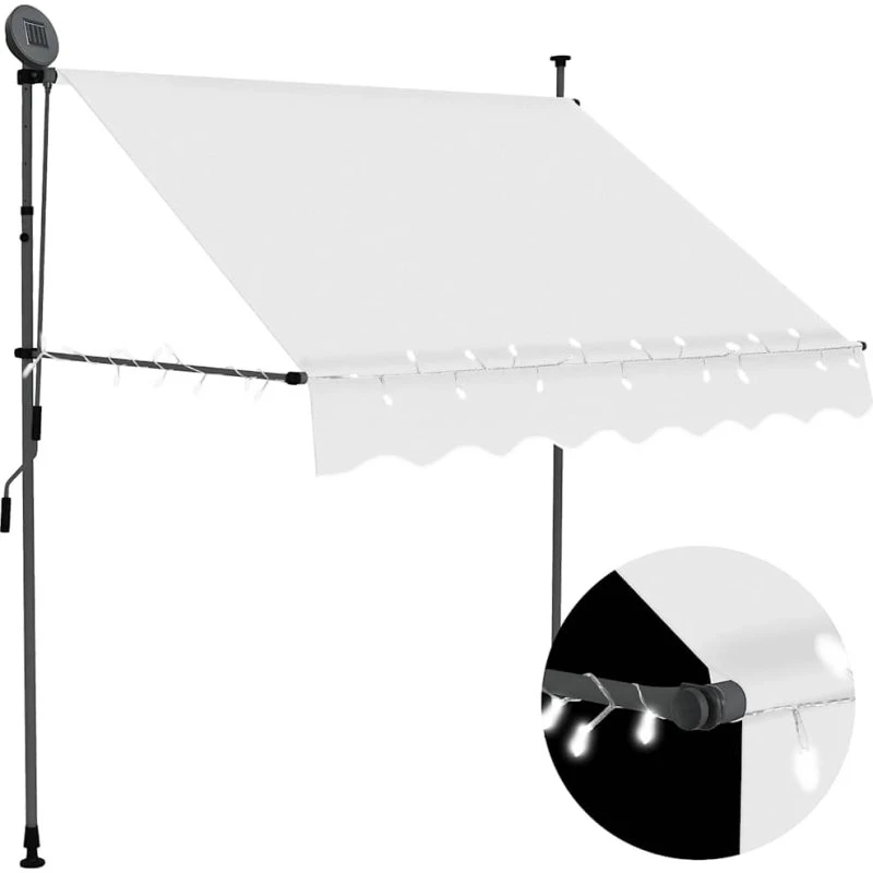 Markise 200 cm med solcelled-LED, manuel creme