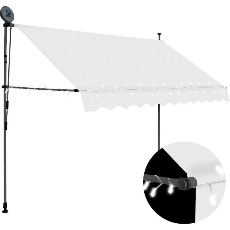Markise 300 cm med sol-LED, manuel creme