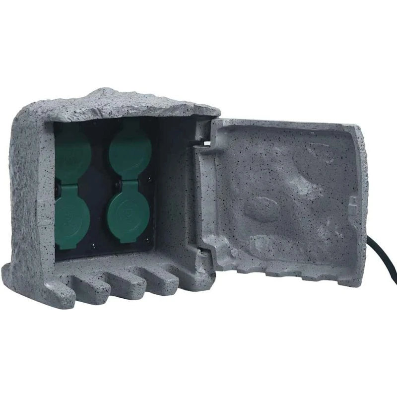 Udendørs stikdåse 4 udtag - vandafvisende polyresin (grå)