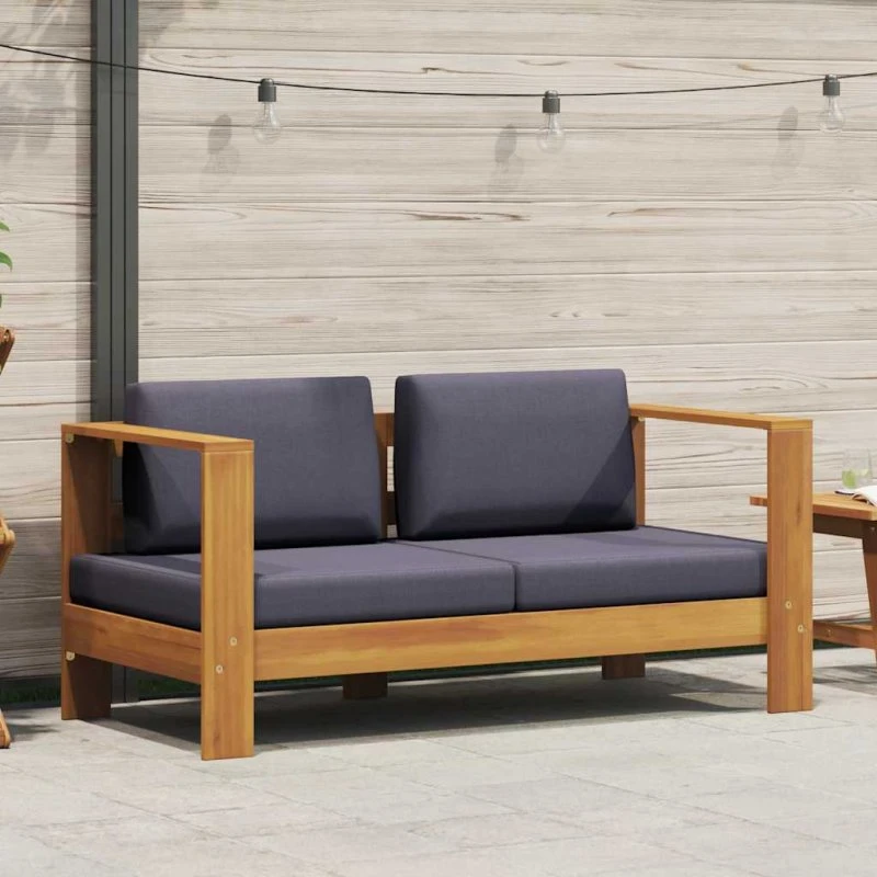 Havesofa 140 cm i massivt akacietræ med hynder (grå)