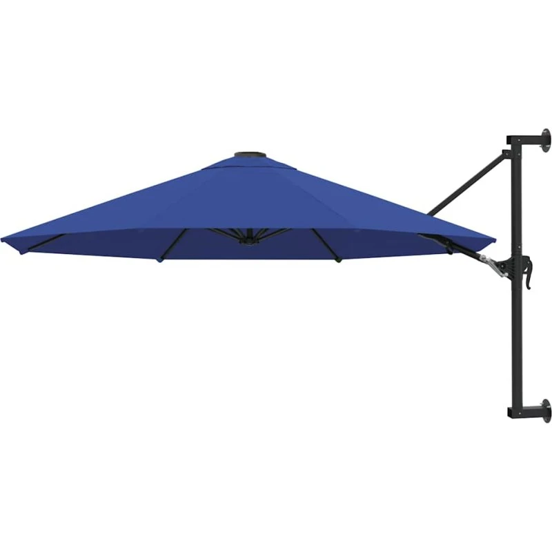 Væghængt parasol 300 cm blå - metalstang & vippefunktion