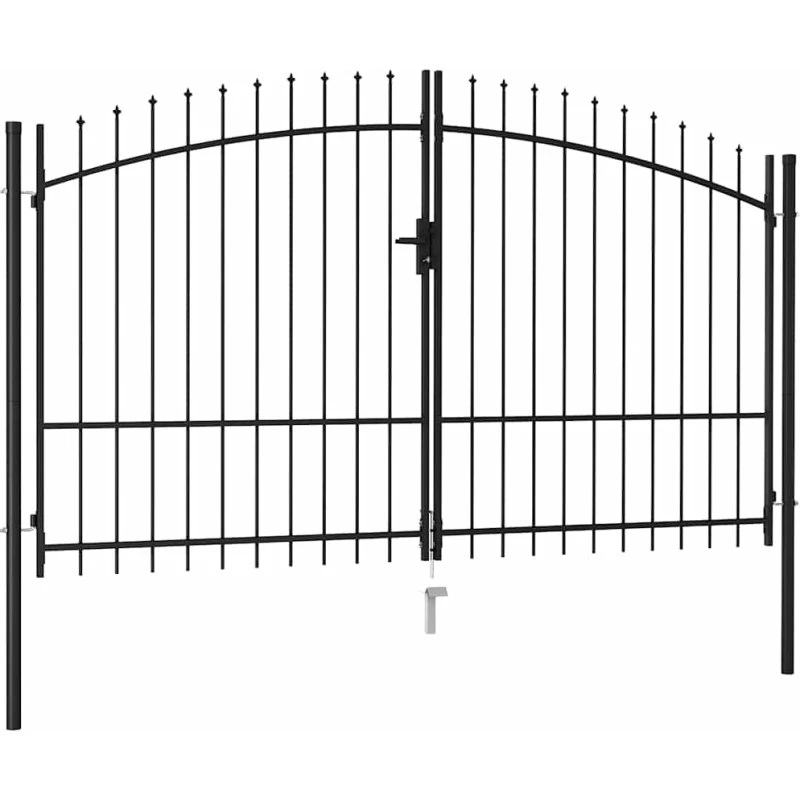 Hegnslåge dobbeltdør 3x2 m stål med spydtop - sort