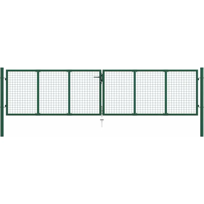 Grøn havelåge i stål og trådnet 400x75 cm