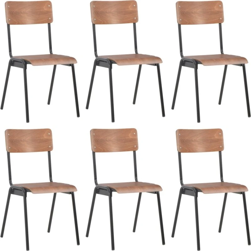 Spisebordsstole 6 stk. i krydsfinér - brun/stål