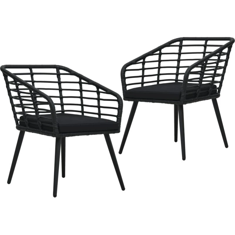 Havestole 2 stk. i sort polyrattan med hynder