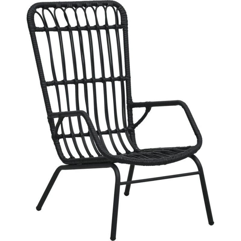 Havestol i sort polyrattan med stålstel