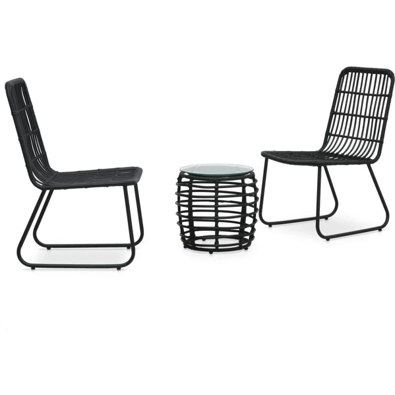 Bistrosæt 3 dele i sort polyrattan