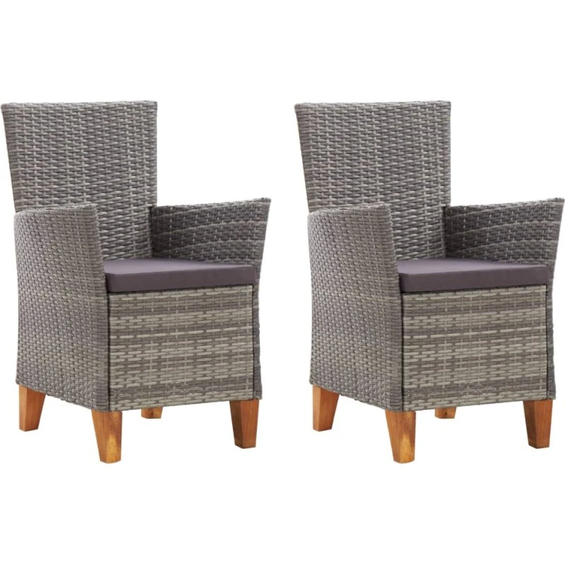 Havestole 2 stk. polyrattan med hynder og akacietræ (grå)