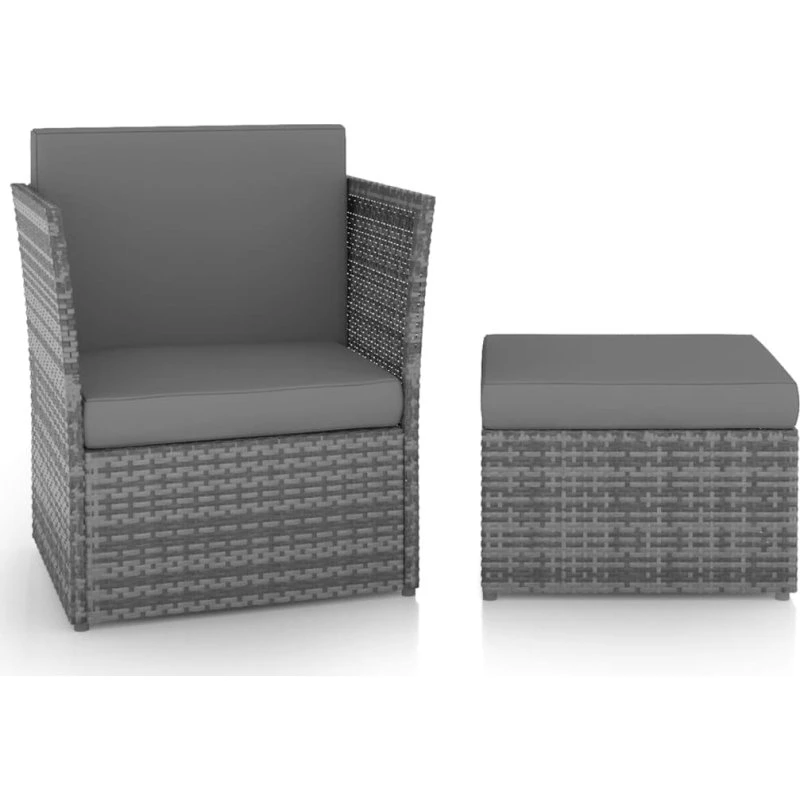 Havestol med fodskammel i polyrattan, antracit