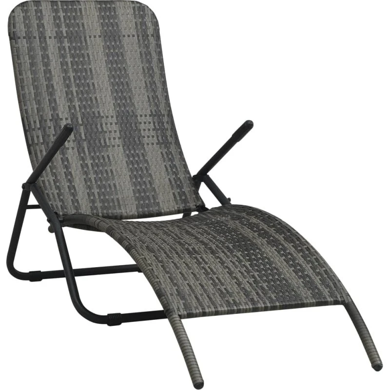 Foldbar liggestol i polyrattan, grå – let & vandafvisende