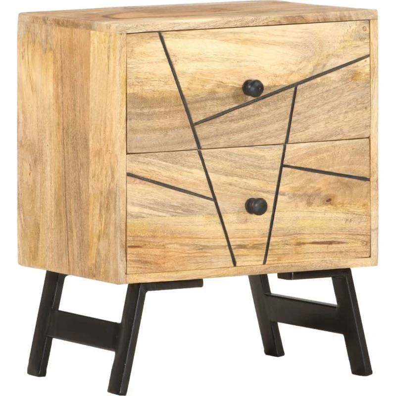 Sengebord i massivt mangotræ 40x30x50 cm - 2 skuffer