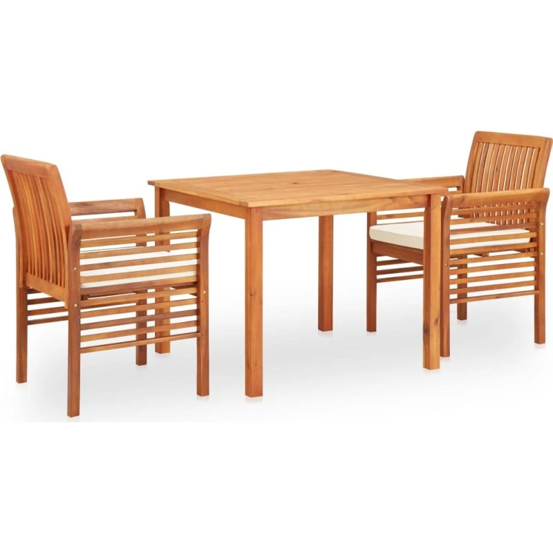 Udendørs spisebordssæt 3 dele i massivt akacietræ med hynder