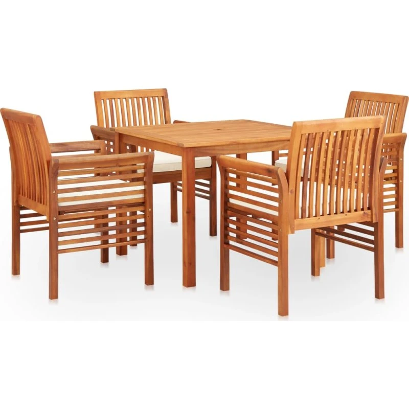 Udendørs spisebordssæt 5 dele i massivt akacietræ