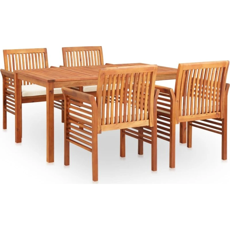 Udendørs spisebordssæt 5 dele i massivt akacietræ
