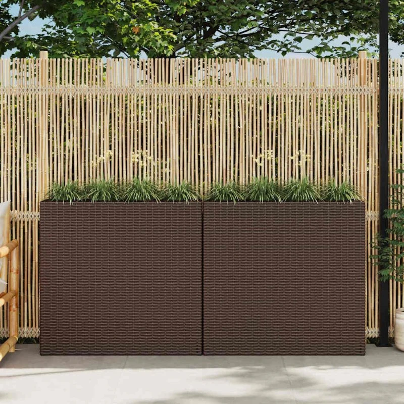 Plantekassesæt i polyrattan 2 stk. med 4 krukker hver