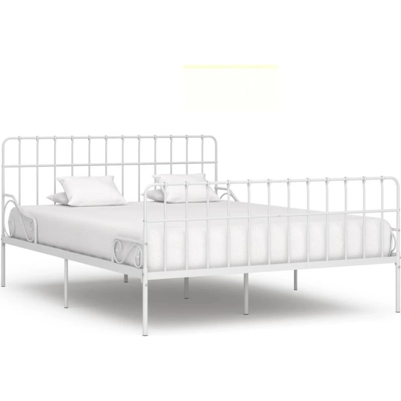 Sengestel 200x200 cm metal med lamelbund - hvid