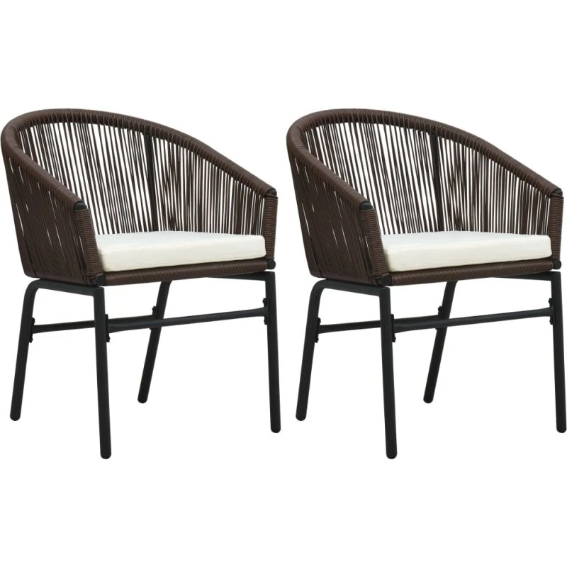 Havestole 2-pak i brun PVC-rattan med cremehynder