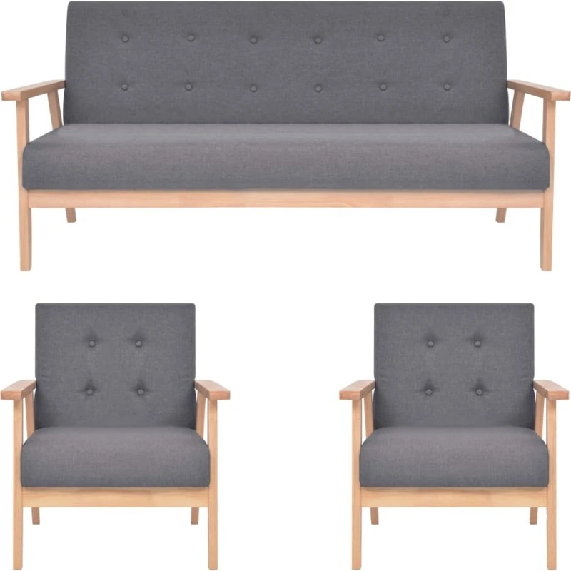 Sofasæt 3 dele stof mørkegrå – 2 lænestole + 3-pers sofa
