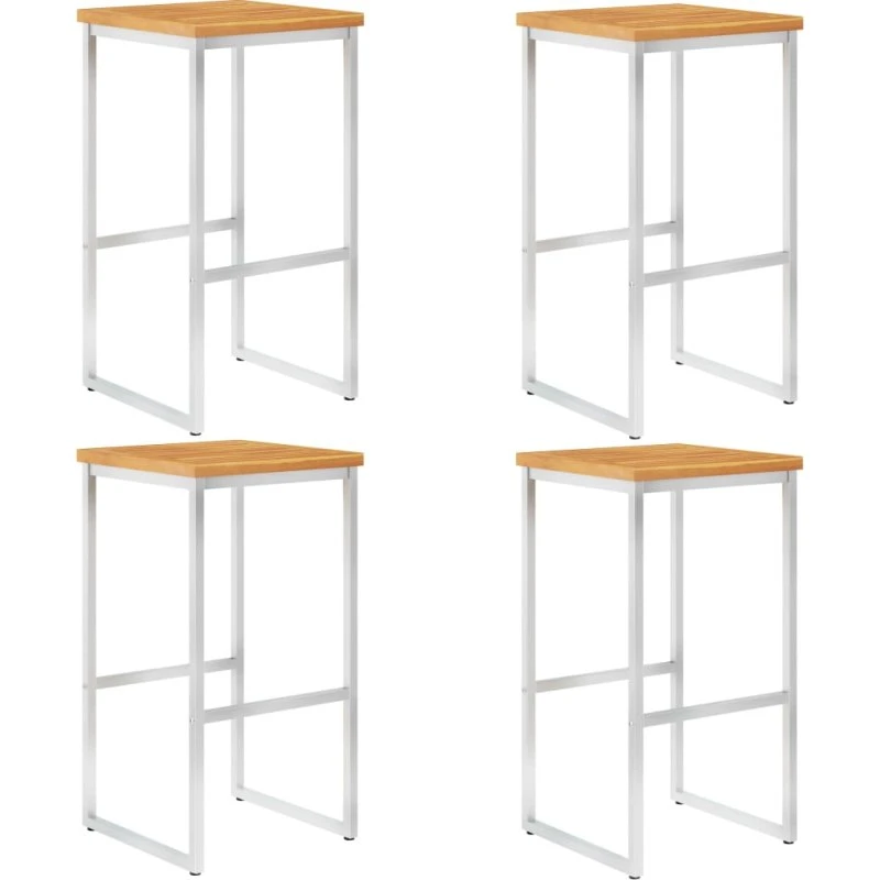 Barstole 4 stk. i massivt akacietræ og rustfrit stål