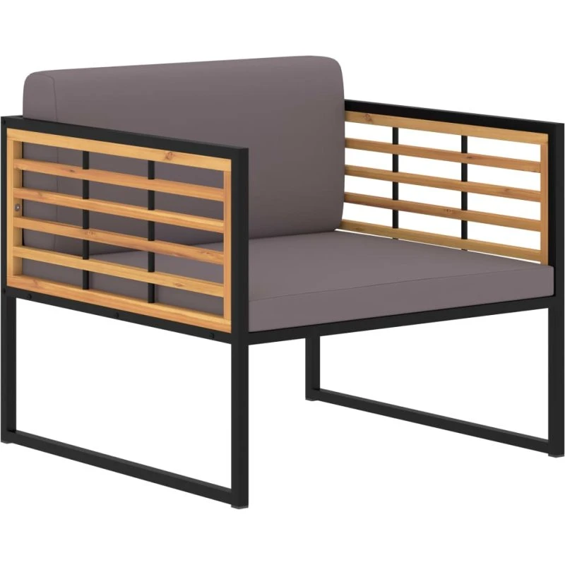 Havestole 2 stk i massivt akacietræ med hynder - mørkegrå