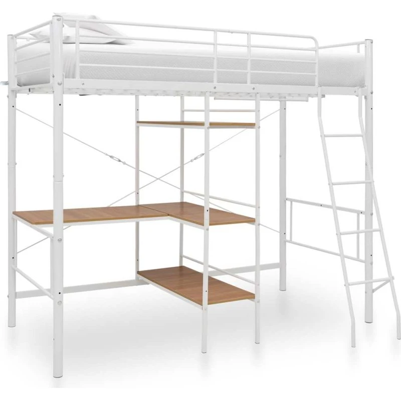Køjeseng 90x200 cm med bord i hvidt metal