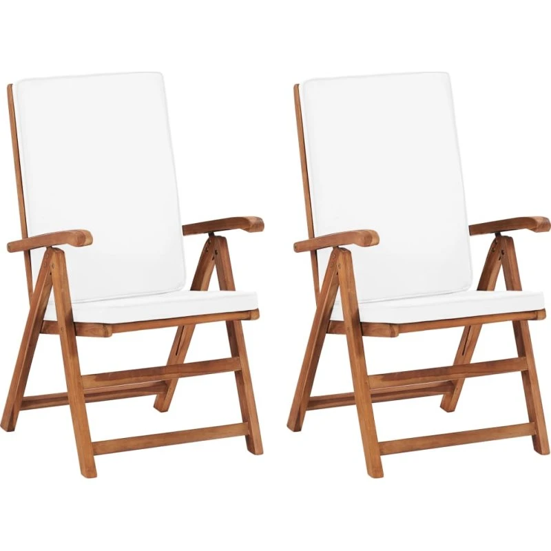 Teak havelænestole 2 stk. med creme hynder