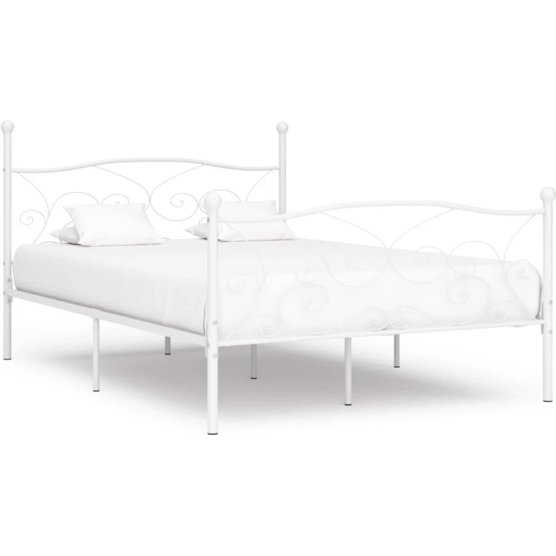 Sengestel med lamelbund 160x200 cm – hvidt metal