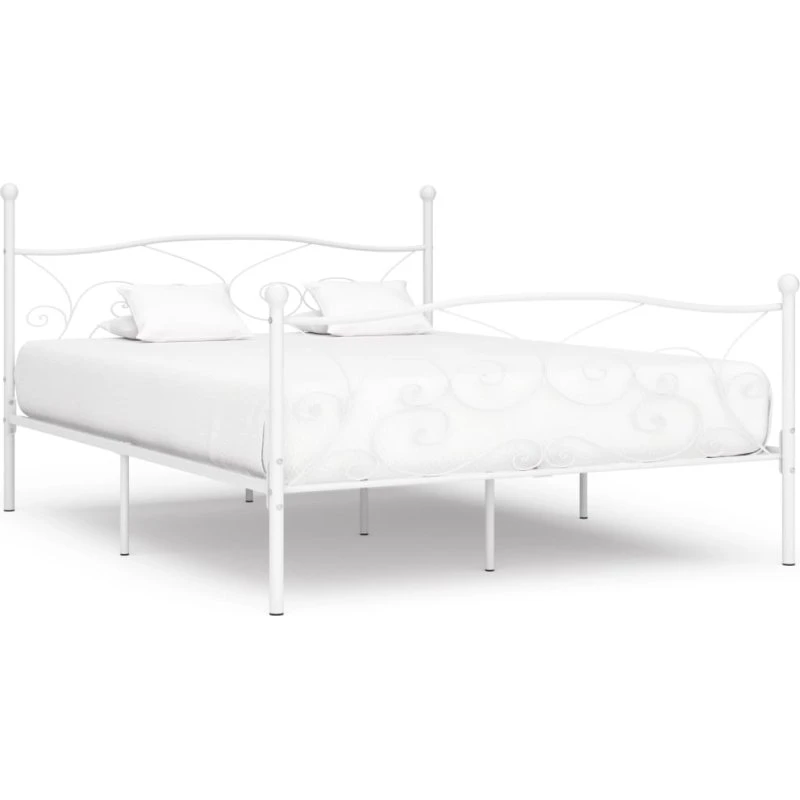 Metal sengestel med lamelbund 200x200 cm – hvid