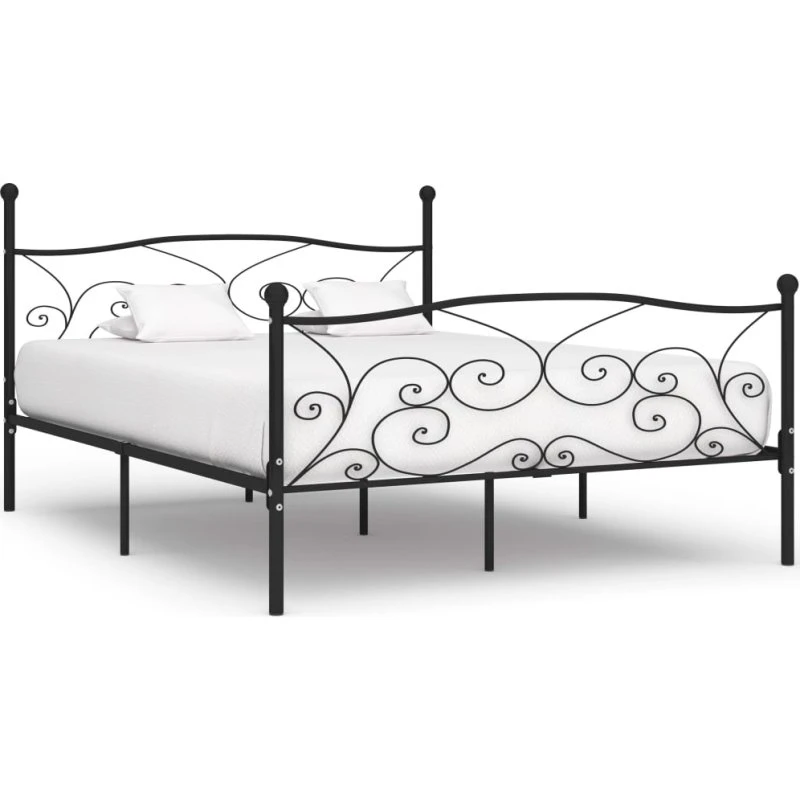 Sengestel med lamelbund 200x200 cm - Sort metal