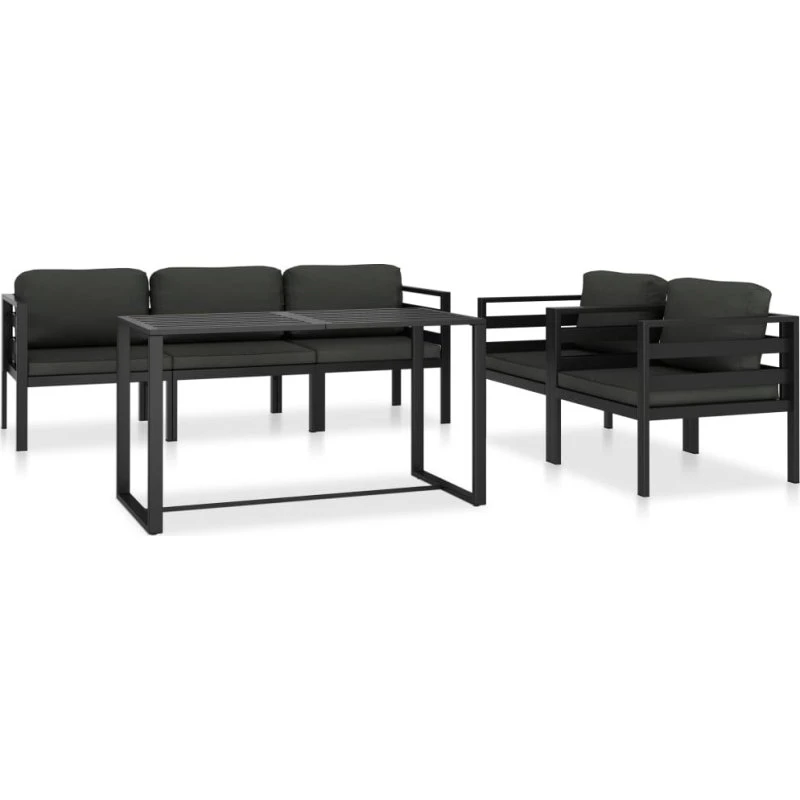 Loungesæt 6 dele i aluminium med hynder – antracitgrå