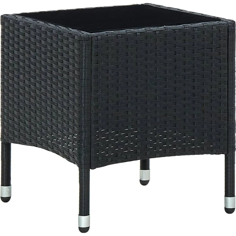 Havebord 40x40x45 cm polyrattan sort med glas