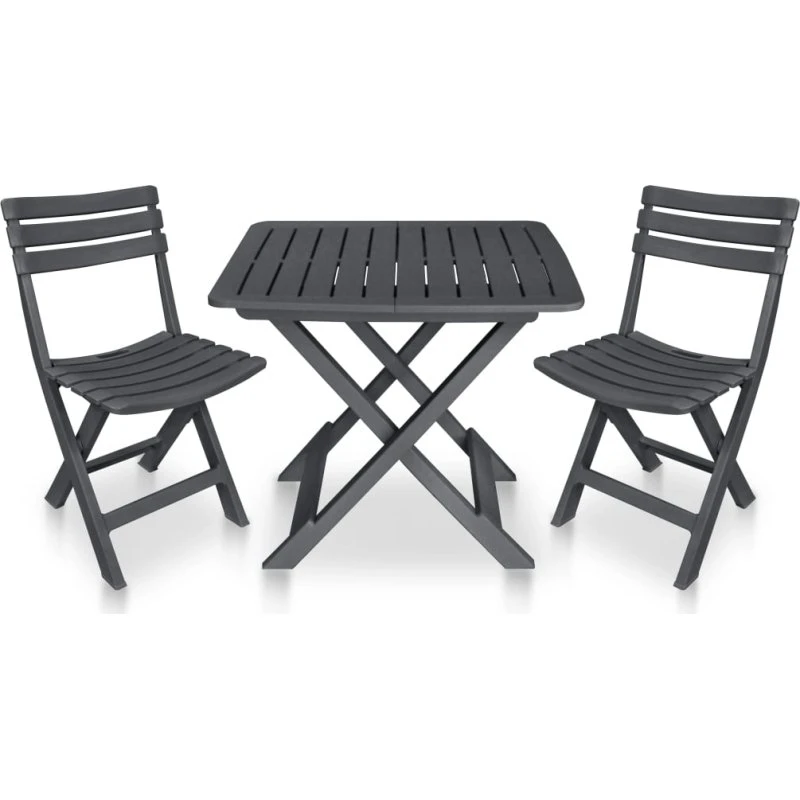 Foldbart bistrosæt 3 dele i plastik – antracitgrå
