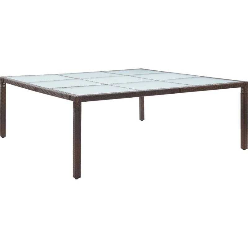 Havebord i polyrattan 200x200 cm brun – hærdet glas