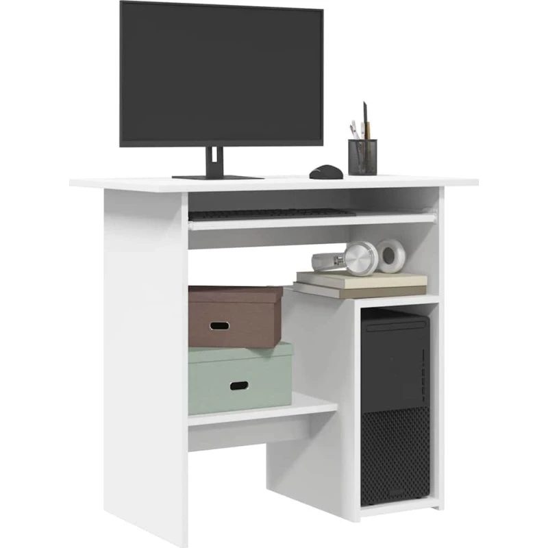 Skrivebord 80x45x74 cm – hvidt konstrueret træ