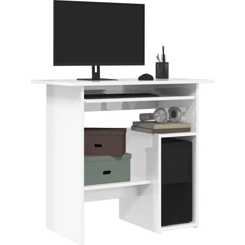 Skrivebord 80x45x74 cm hvid højglans - pladsbesparende