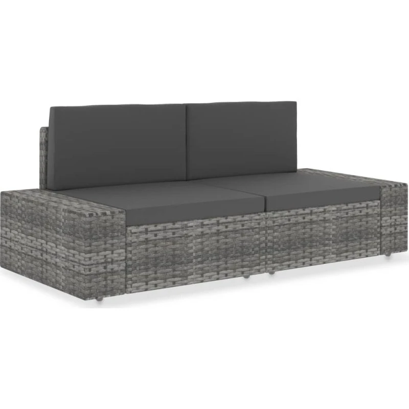 Modulær 2-personers polyrattan sofa, grå (udendørs)