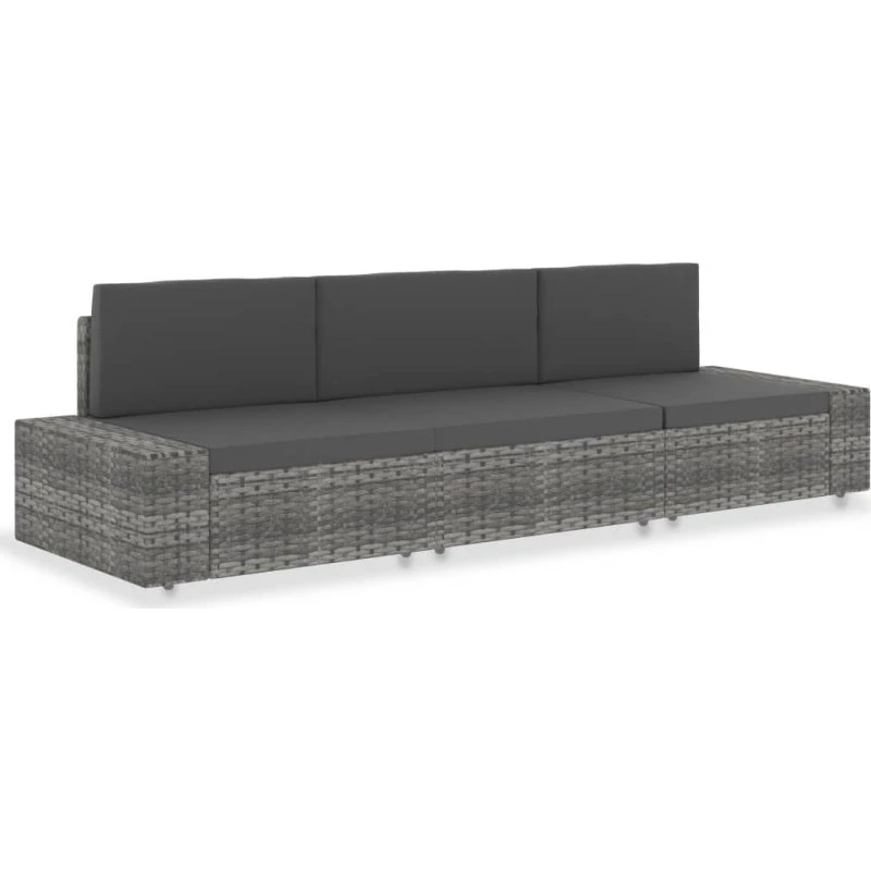 Modulær 3-personers polyrattan sofa – grå