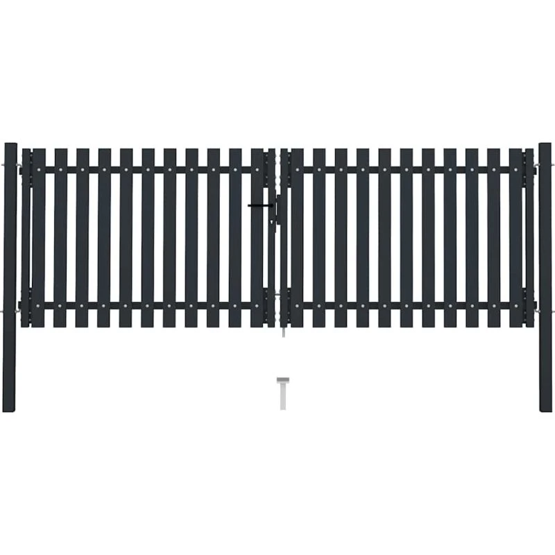 Dobbeltdørs hegnslåge i pulverlakeret stål 306x125 cm (antracit)