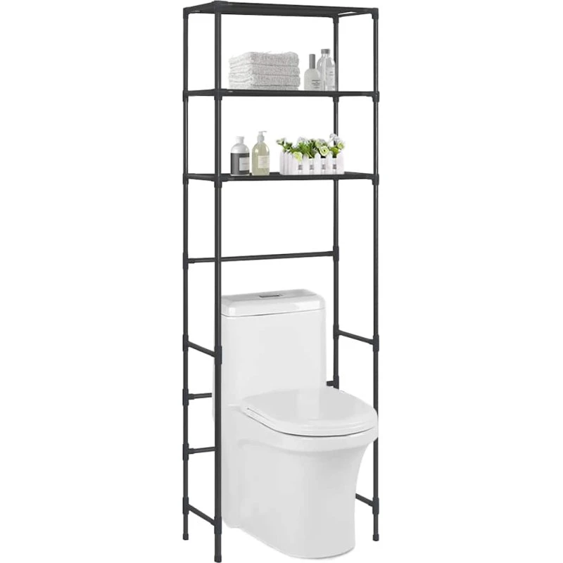 Opbevaringsstativ til toilet 3 hylder 53x28x169 cm - sort