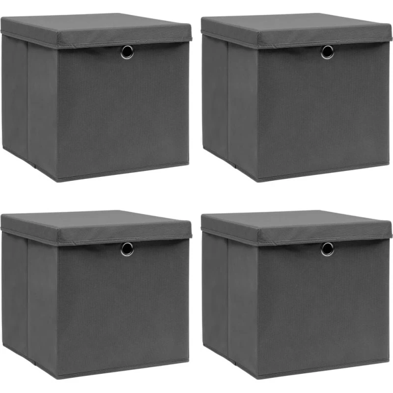 Foldbare stofkasser med låg 4 stk. 32x32x32 cm – grå