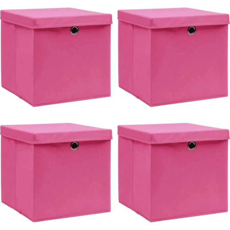 Opbevaringskasser med låg 4 stk. 32x32x32 cm – pink