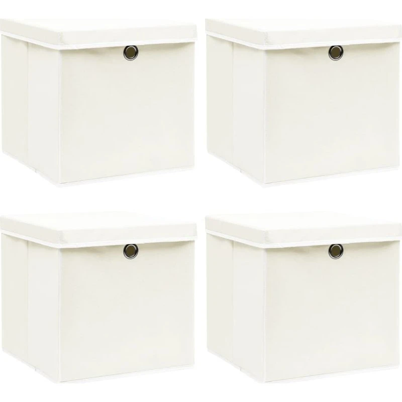 Foldbare opbevaringskasser med låg 4 stk. 32x32x32 cm hvid