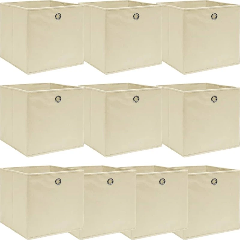 Foldbare opbevaringskasser 10 stk. 32x32x32 cm - creme