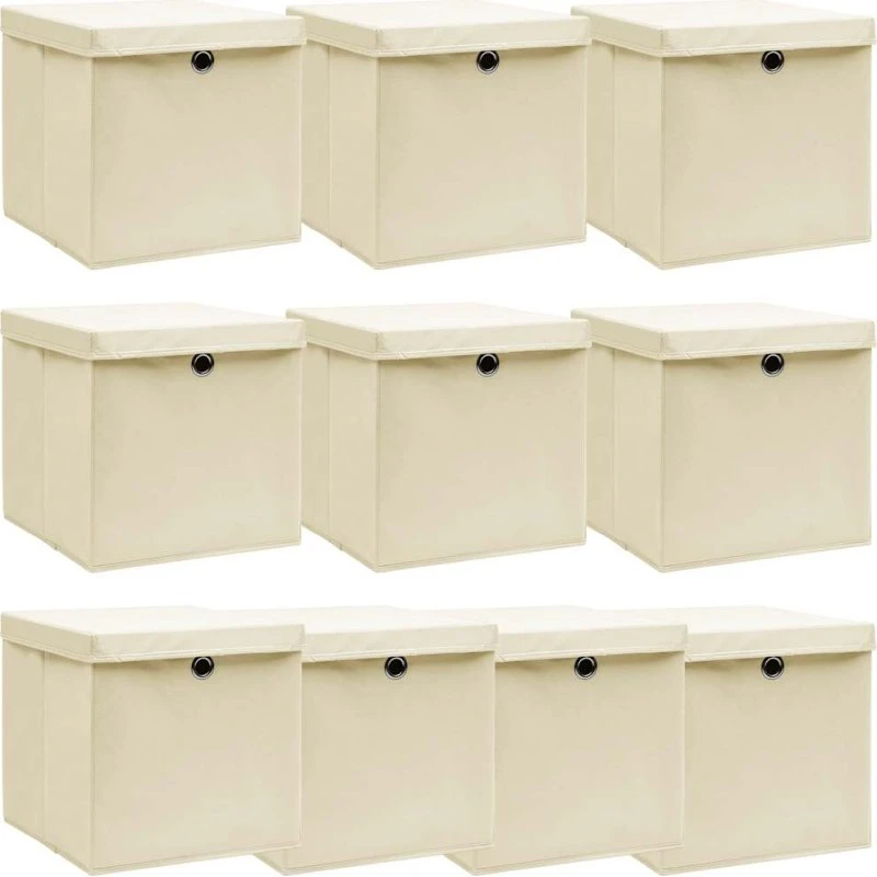Foldbare opbevaringskasser 10 stk. 32x32x32 cm - creme
