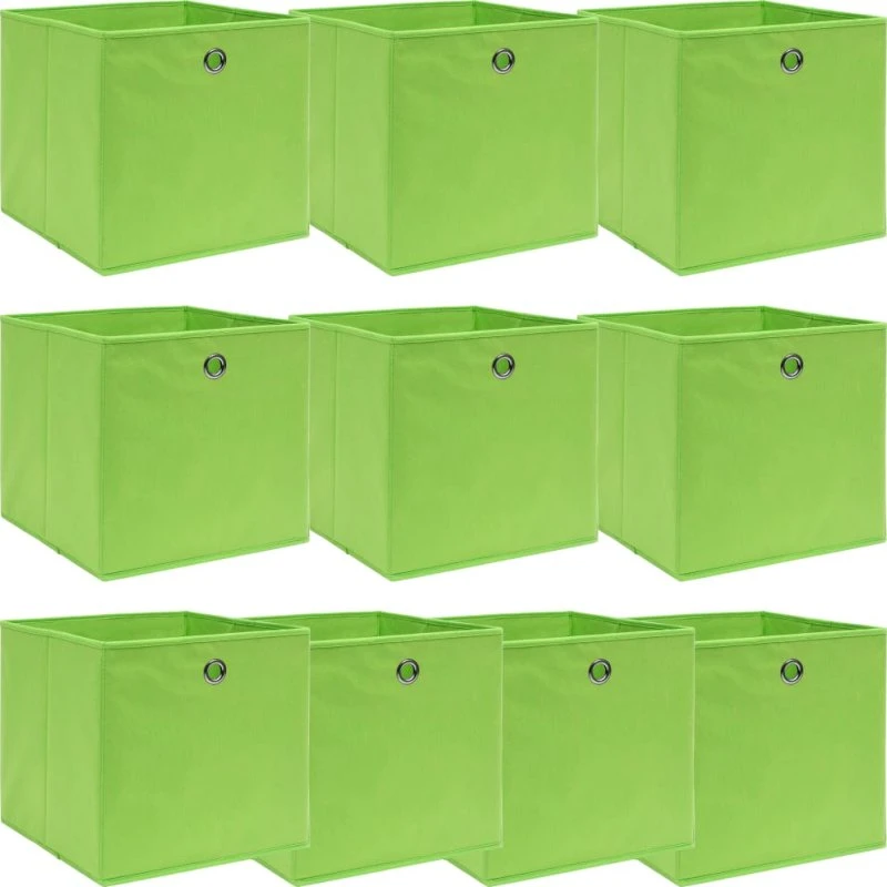 Opbevaringskasser 10 stk 32x32x32 cm – foldbar, grøn